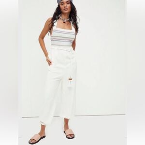 Free People White Jumpsuit with Striped Detail